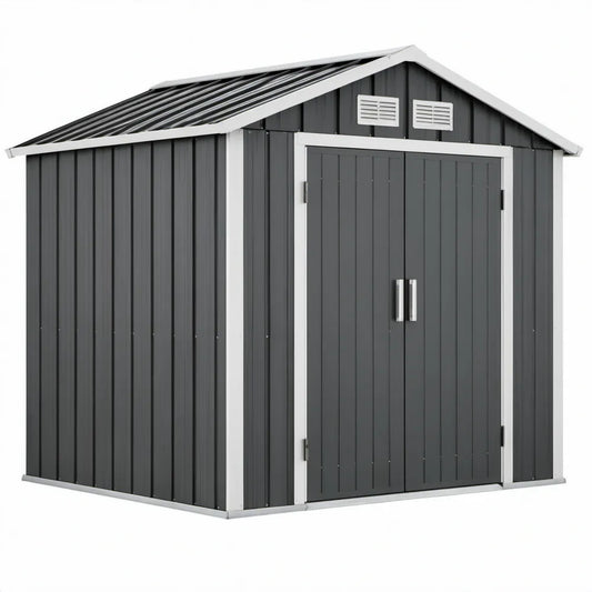 Metalen opbergschuur met dubbele deur 213 x 191 x 195 cm antracietgrijs/lichtgrijs