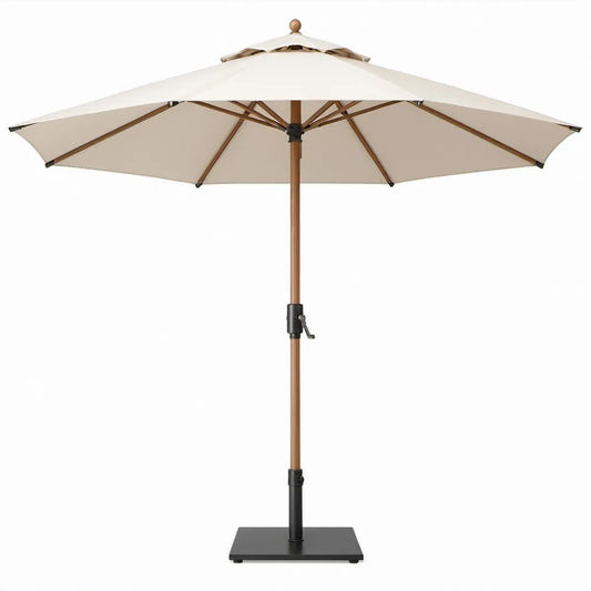 Ronde tuinparasol 300 cm met houten mast en zwengel, crème