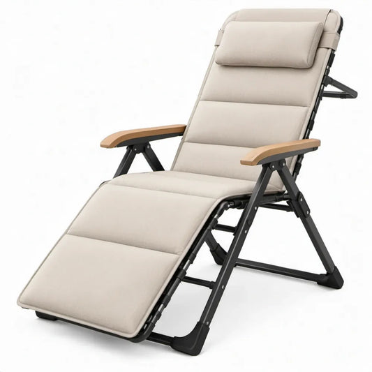 Verstelbare inklapbare ligstoel met hoofdsteun, beige/zwart/lichtbruin, 165 x 65 x 105 cm