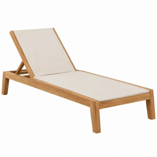 Verstelbaar ligbed van massief acaciahout met beige polyester canvas, 200 x 65 x 30 cm
