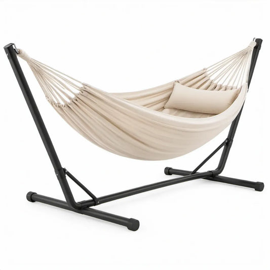 Hangmat met standaard en hoofdkussen 290 x 110 x 105 cm Crème/Zwart