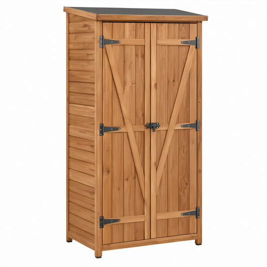 Houten tuinkast met dubbele deuren 77 x 55 x 179 cm Bruin/Zwart