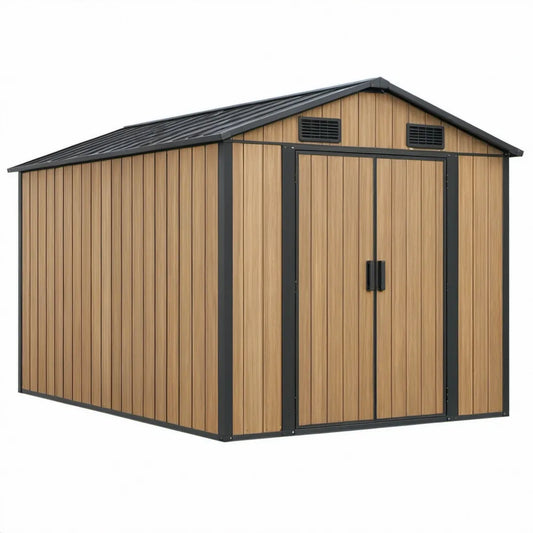 Kunststof tuinhuis 238 x 185 x 226 cm – Eikenbruin/Antraciet