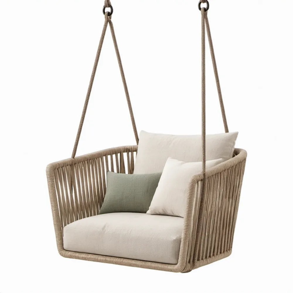 Beige hangstoel met kussens, aluminium en polyester, 80 x 75 x 120 cm