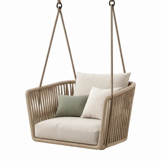 Beige hangstoel met kussens, aluminium en polyester, 80 x 75 x 120 cm