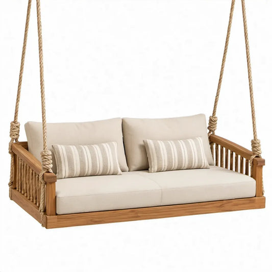 Hangbank voor 2 personen van acaciahout, 180 x 95 x 70 cm, Beige/Naturel/Bruin