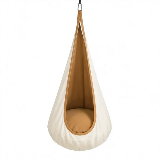 Druppelvormige hangstoel van katoen en polyester in crème/bruin, 100 x 100 x 150 cm