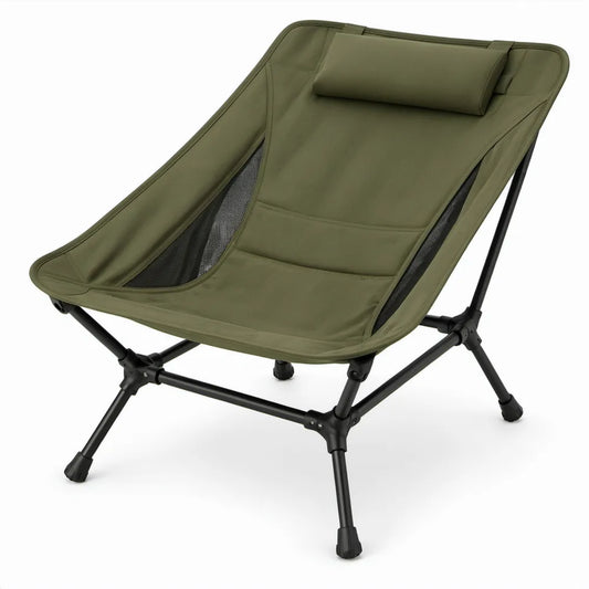 Opvouwbare campingstoel met afneembare hoofdsteun 82 x 64 x 95 cm olijfgroen/zwart