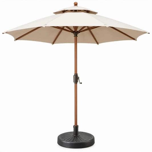 Ronde houten tuinparasol met parasolvoet Ø 300 cm, crème