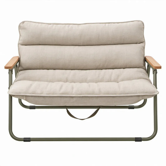 Opvouwbare campingstoel voor 2 personen 115 x 72 x 78 cm beige met groen stalen frame