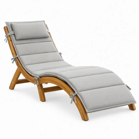 Ligbed van massief hardhout met grijze polyester kussens, 186 x 60 x 78 cm
