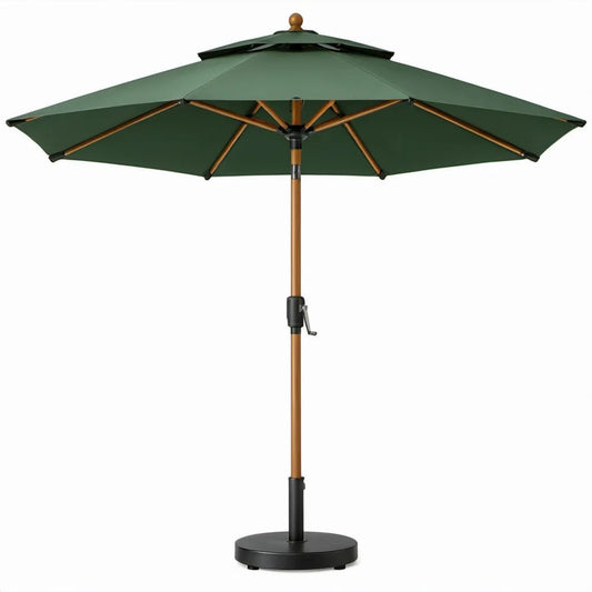 Ronde houten parasol met zwengel, Ø 300 cm, donkergroen
